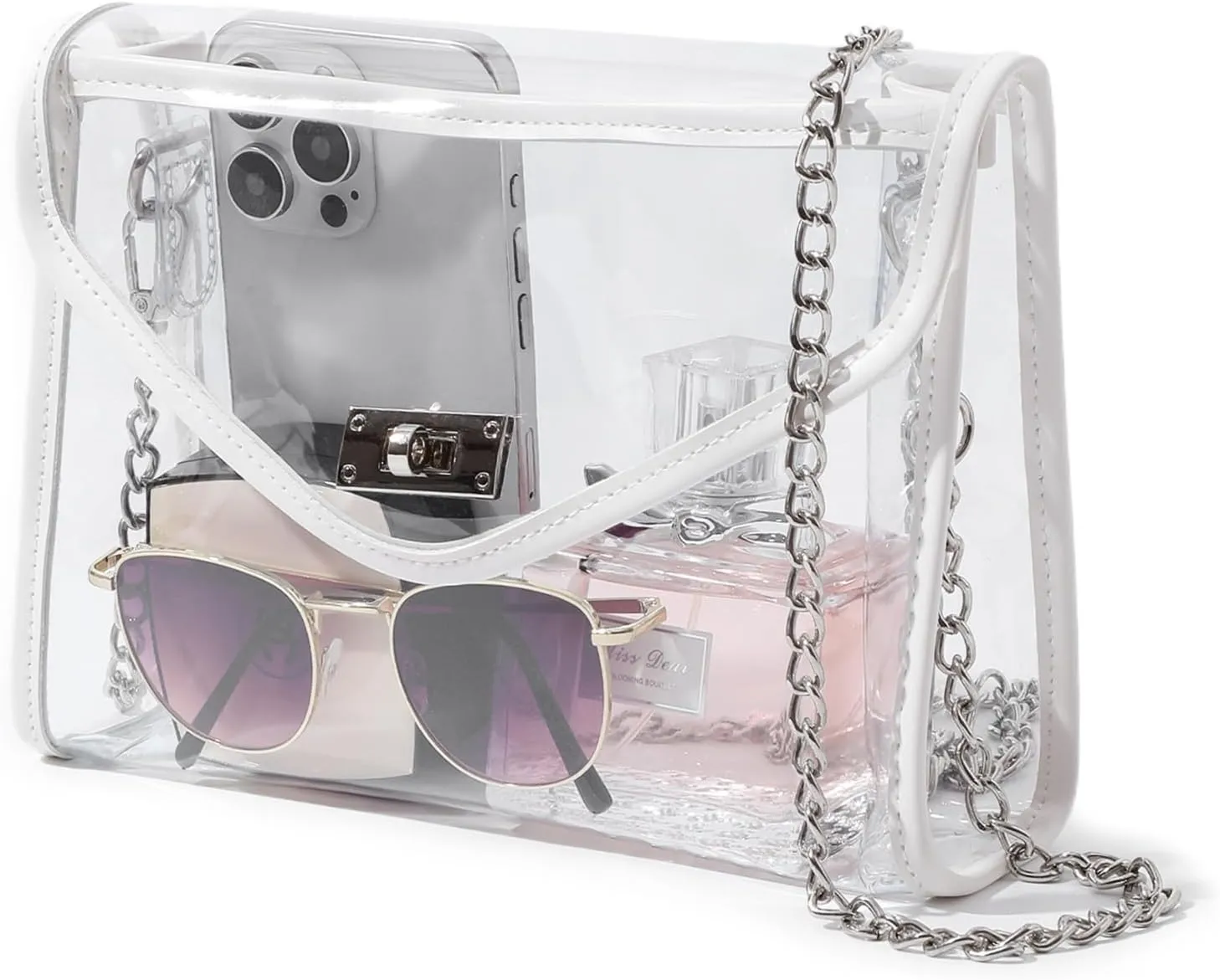 Clear Purse for Women Stadium Approved, Clear Crossbody Bag with Leather Edging for Concert Sports Events