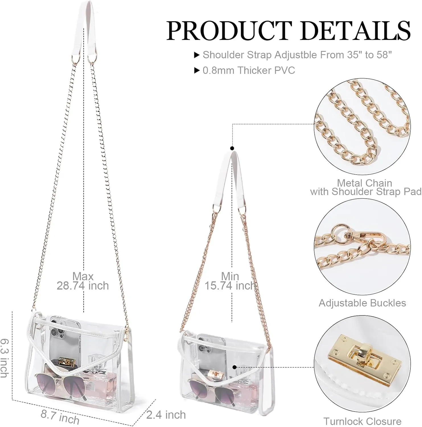 Clear Purse for Women Stadium Approved, Clear Crossbody Bag with Leather Edging for Concert Sports Events