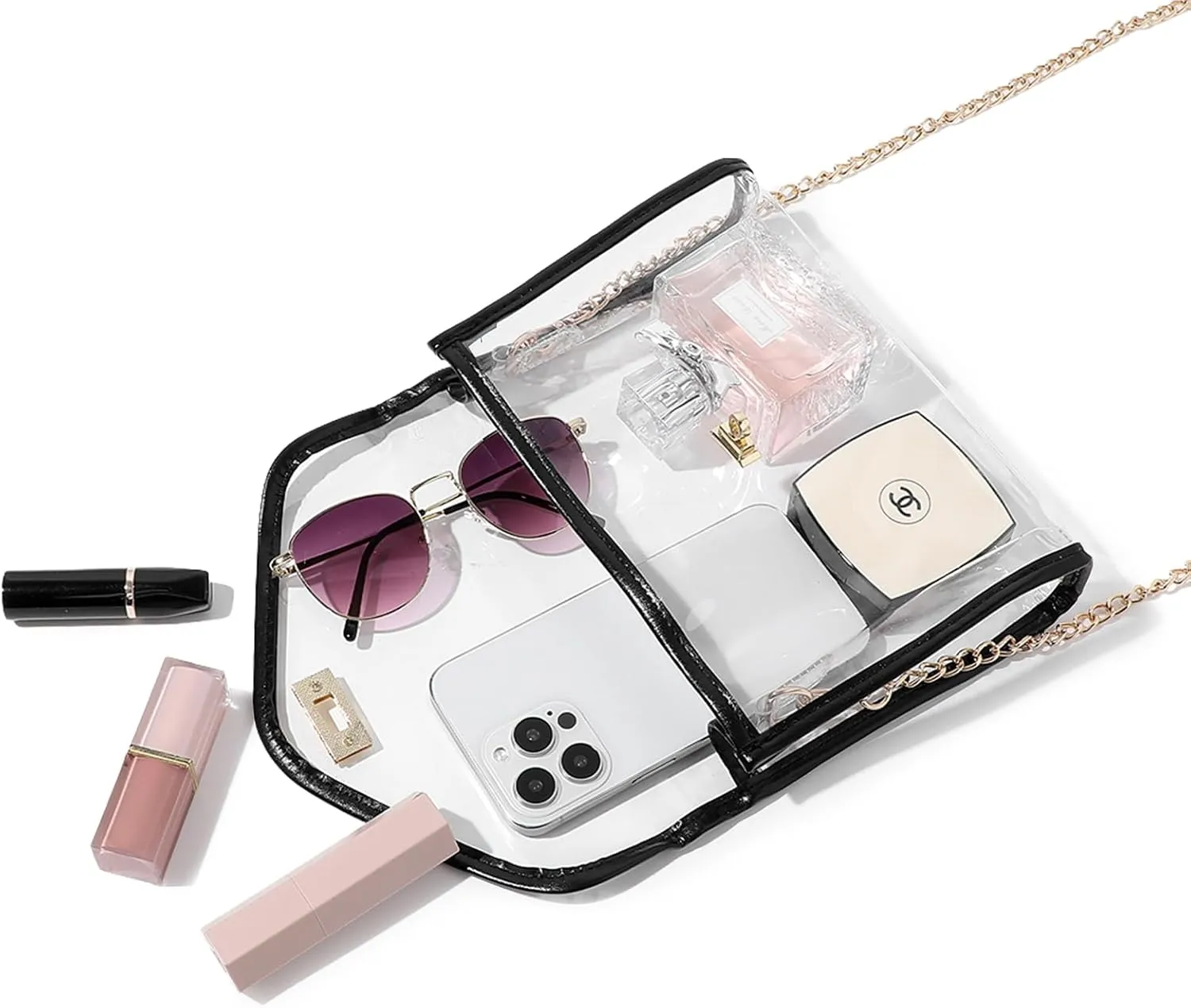Clear Purse for Women Stadium Approved, Clear Crossbody Bag with Leather Edging for Concert Sports Events