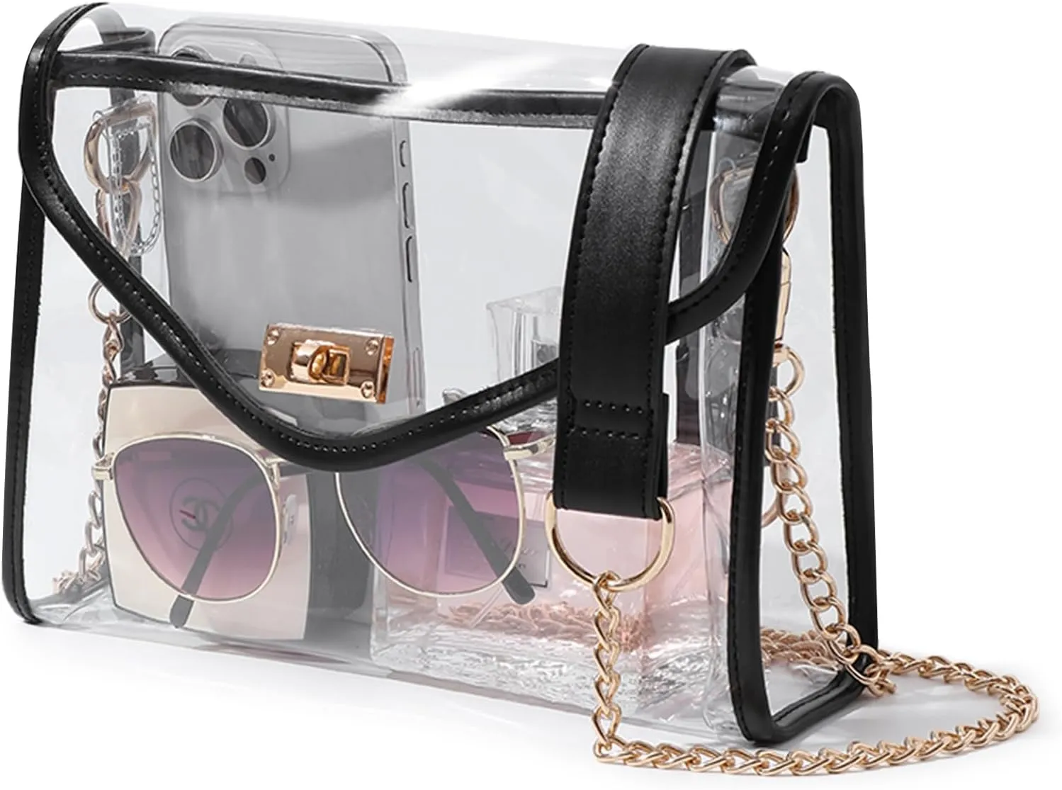 Clear Purse for Women Stadium Approved, Clear Crossbody Bag with Leather Edging for Concert Sports Events