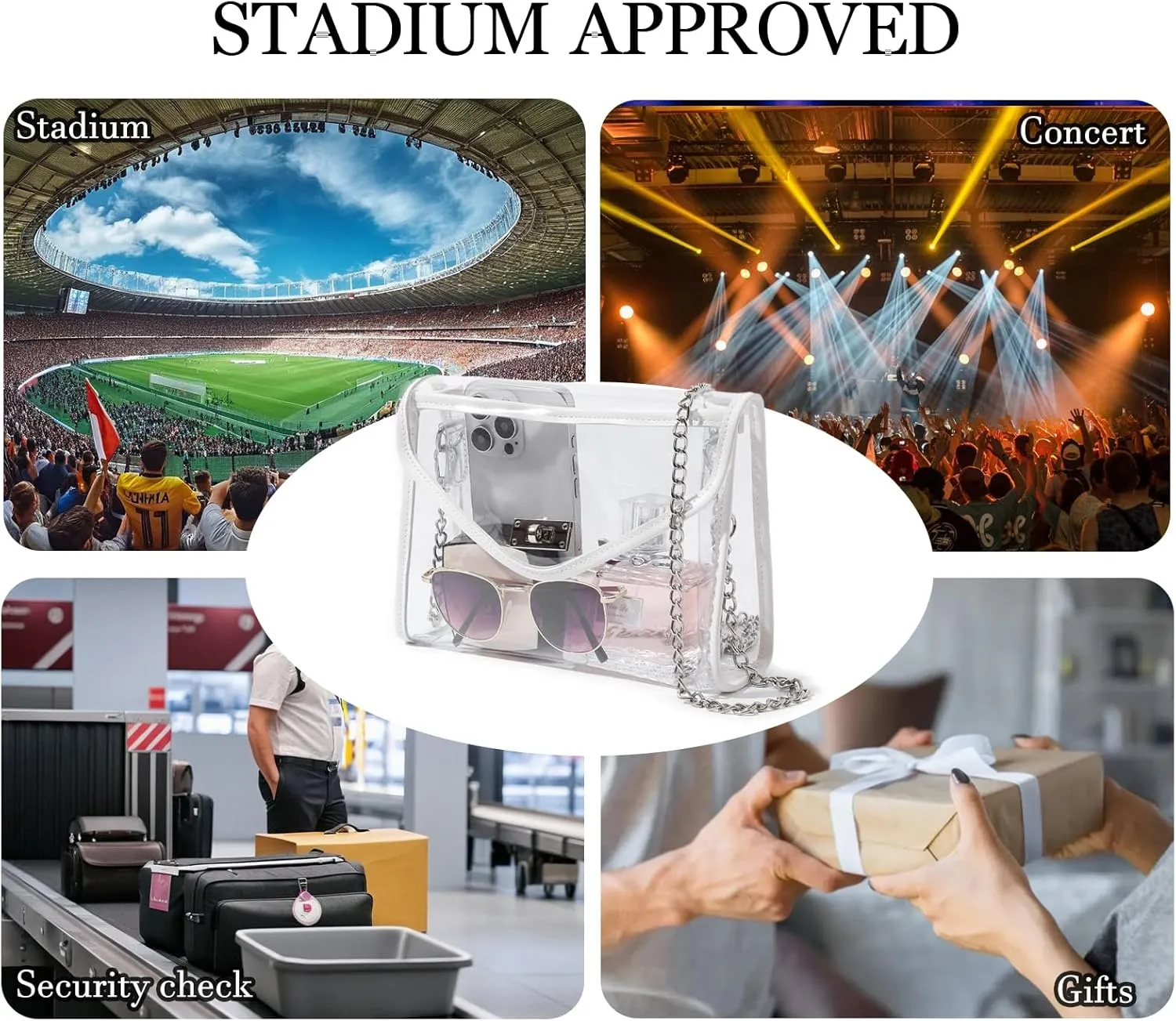 Clear Purse for Women Stadium Approved, Clear Crossbody Bag with Leather Edging for Concert Sports Events