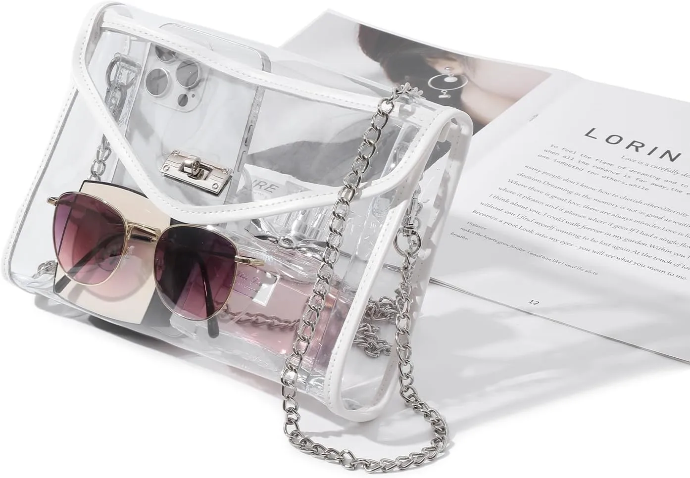 Clear Purse for Women Stadium Approved, Clear Crossbody Bag with Leather Edging for Concert Sports Events
