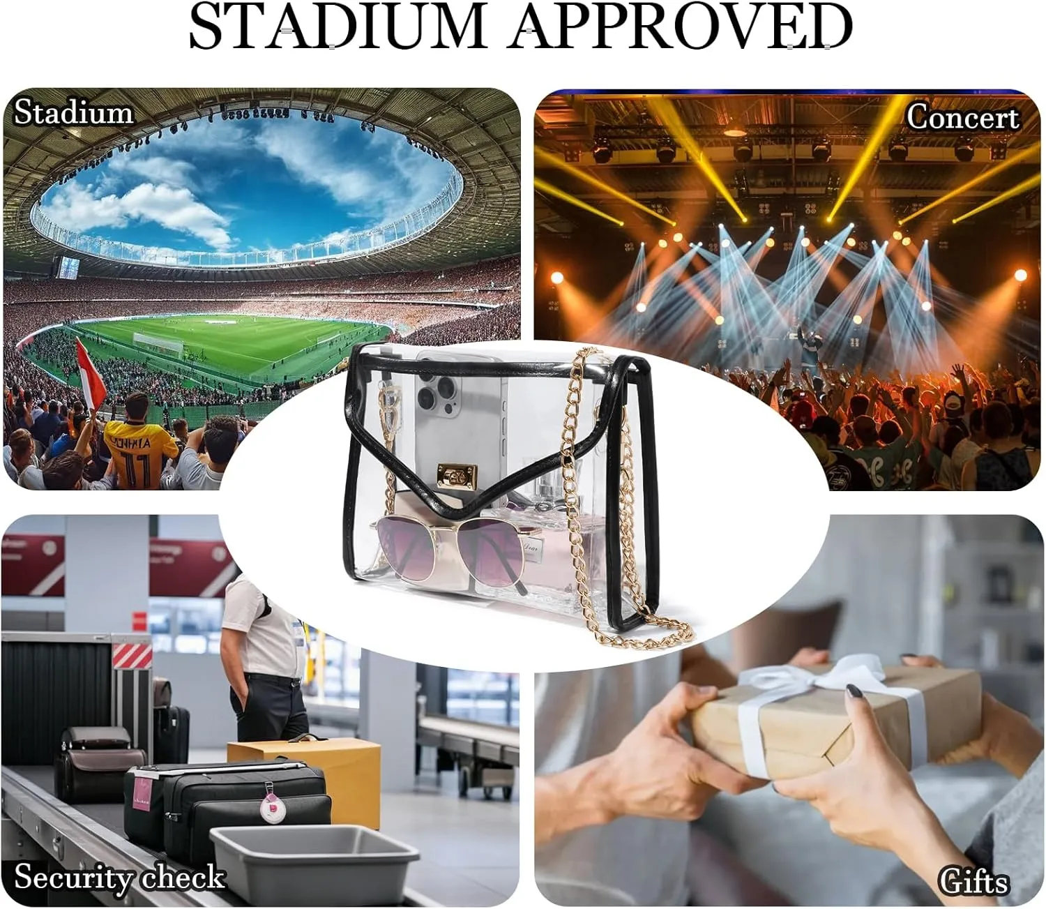 Clear Purse for Women Stadium Approved, Clear Crossbody Bag with Leather Edging for Concert Sports Events
