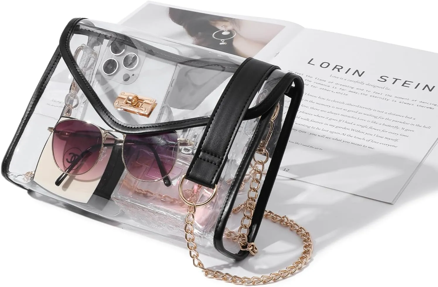 Clear Purse for Women Stadium Approved, Clear Crossbody Bag with Leather Edging for Concert Sports Events