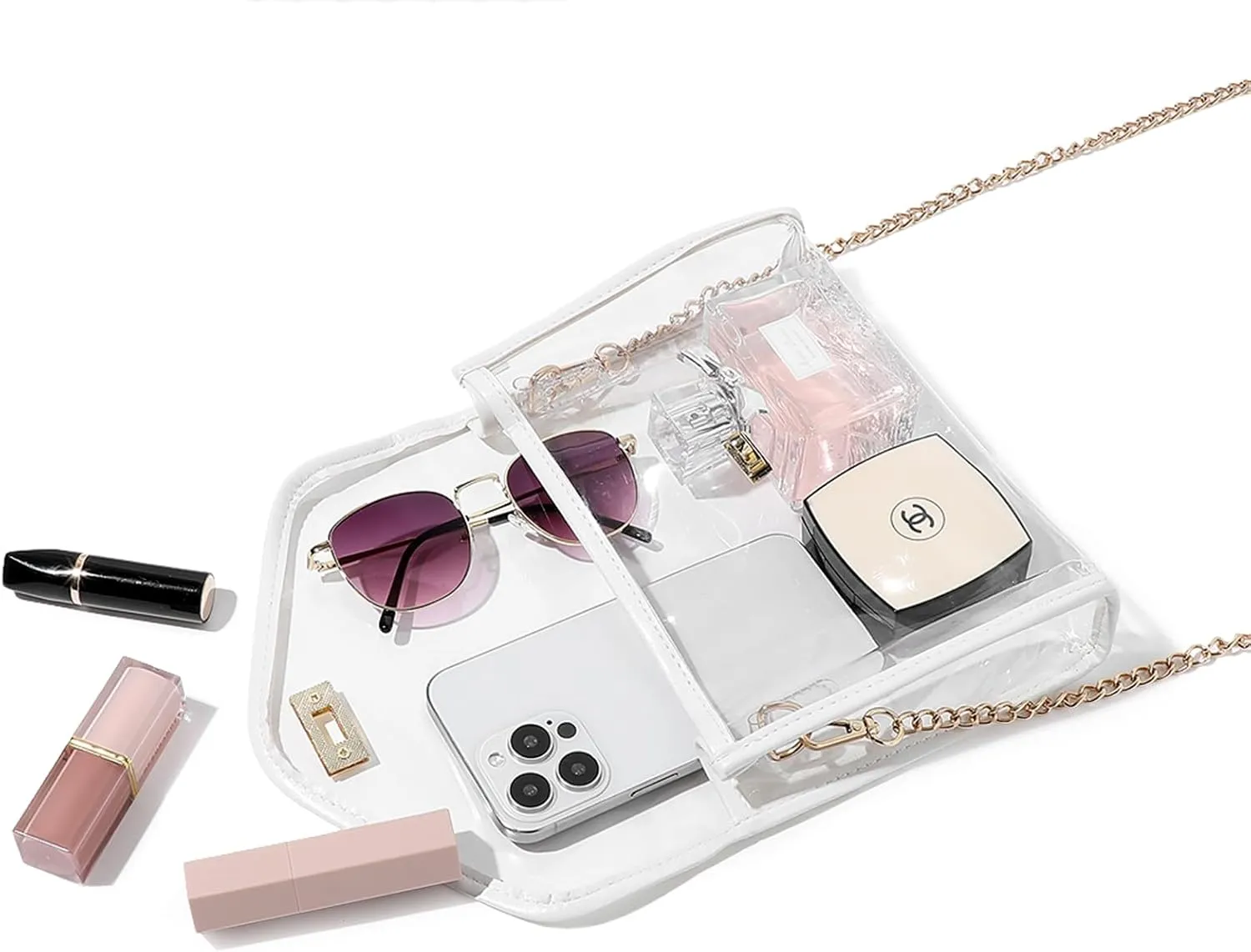 Clear Purse for Women Stadium Approved, Clear Crossbody Bag with Leather Edging for Concert Sports Events