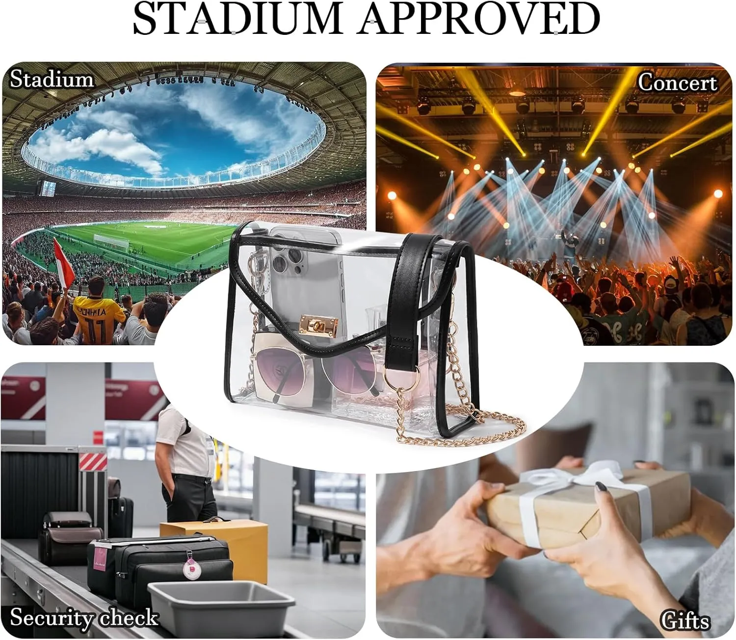 Clear Purse for Women Stadium Approved, Clear Crossbody Bag with Leather Edging for Concert Sports Events