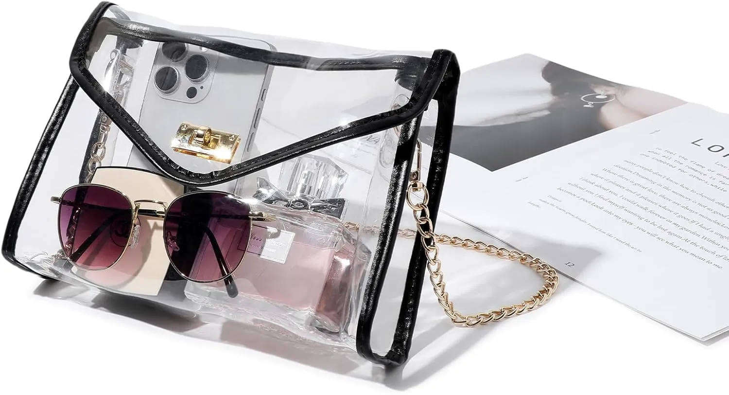 Clear Purse for Women Stadium Approved, Clear Crossbody Bag with Leather Edging for Concert Sports Events