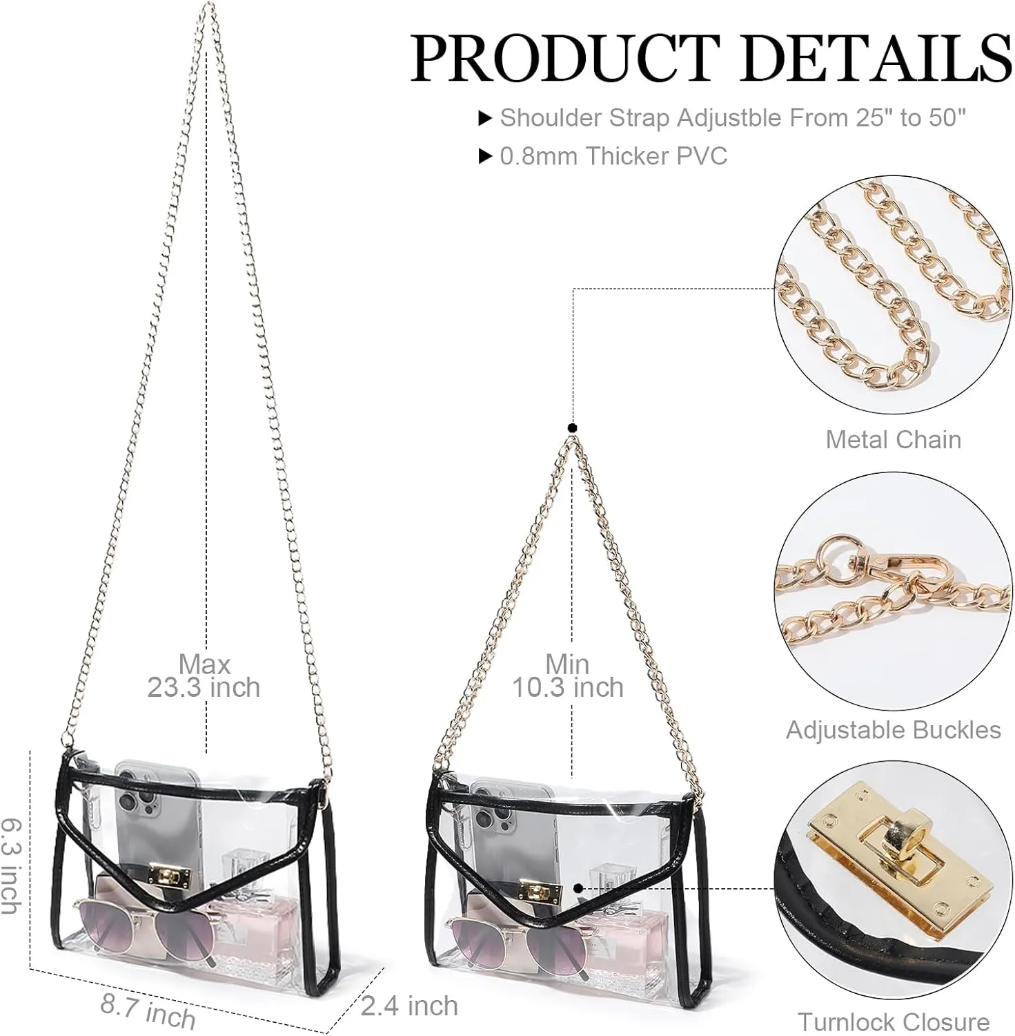 Clear Purse for Women Stadium Approved, Clear Crossbody Bag with Leather Edging for Concert Sports Events