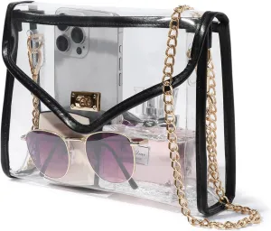 Clear Purse for Women Stadium Approved, Clear Crossbody Bag with Leather Edging for Concert Sports Events