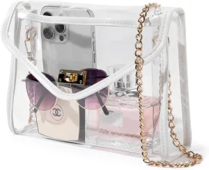 Clear Purse for Women Stadium Approved, Clear Crossbody Bag with Leather Edging for Concert Sports Events