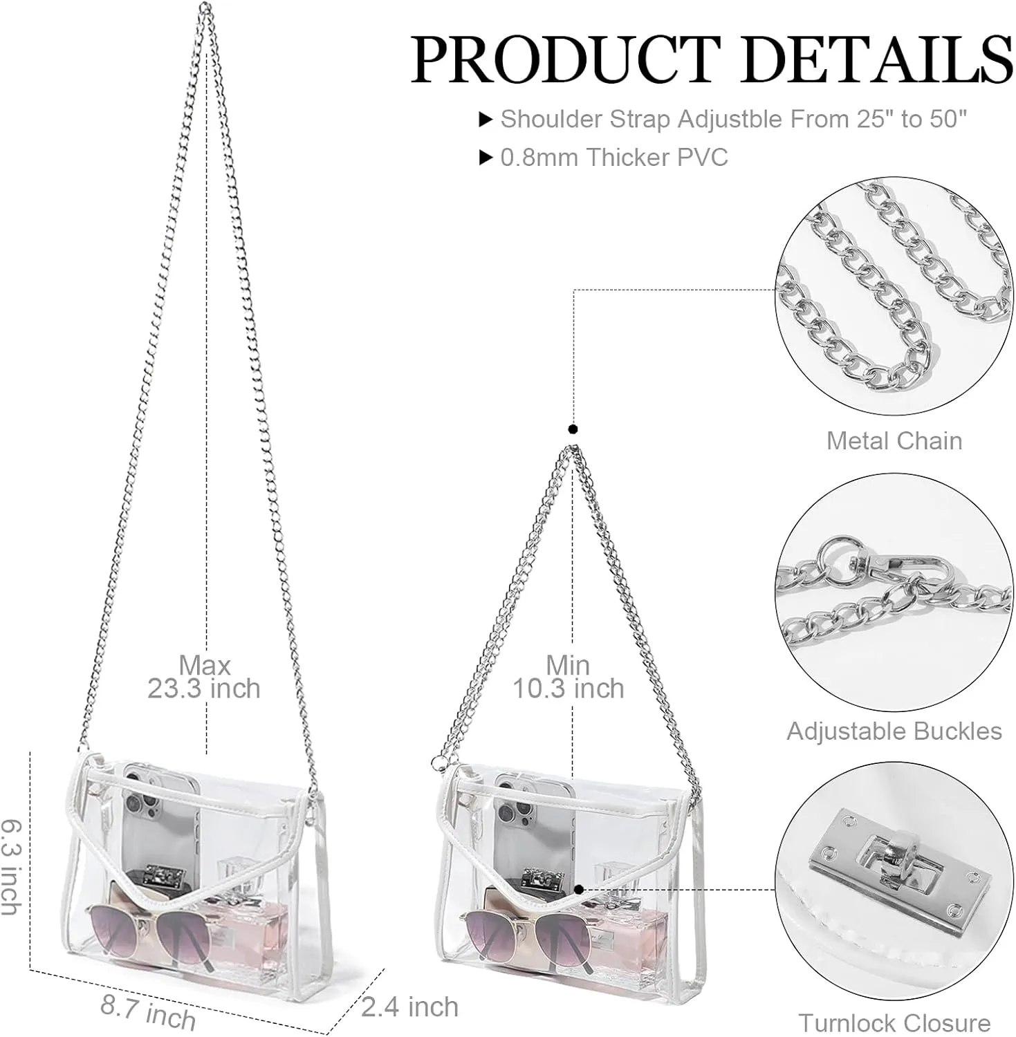 Clear Purse for Women Stadium Approved, Clear Crossbody Bag with Leather Edging for Concert Sports Events