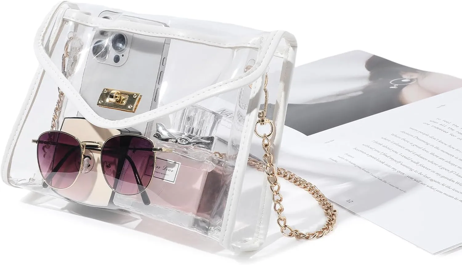 Clear Purse for Women Stadium Approved, Clear Crossbody Bag with Leather Edging for Concert Sports Events