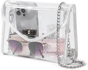 Clear Purse for Women Stadium Approved, Clear Crossbody Bag with Leather Edging for Concert Sports Events
