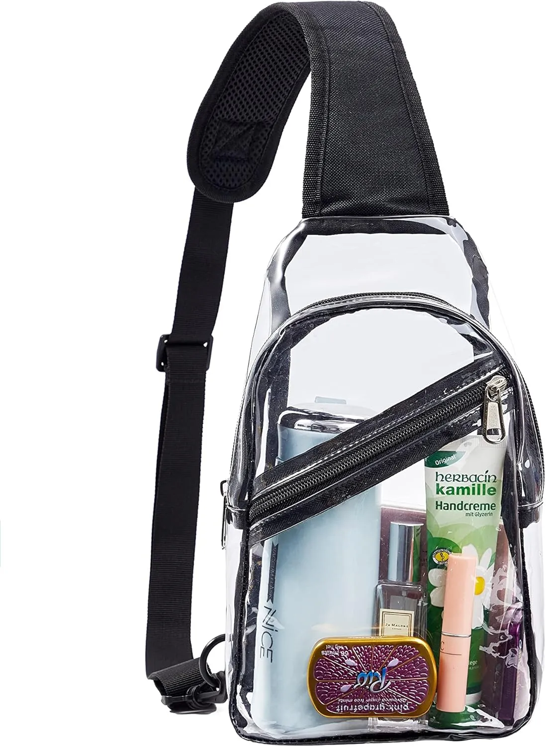 Clear Sling Bag Stadium Approved, 11"x 7" Small Chest Backpack With Front Pocket, Crossbody Bag for Men Women, Black
