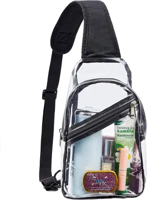 Clear Sling Bag Stadium Approved, 11"x 7" Small Chest Backpack With Front Pocket, Crossbody Bag for Men Women, Black