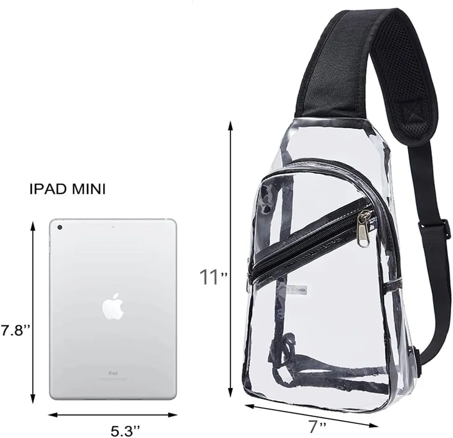 Clear Sling Bag Stadium Approved, 11"x 7" Small Chest Backpack With Front Pocket, Crossbody Bag for Men Women, Black