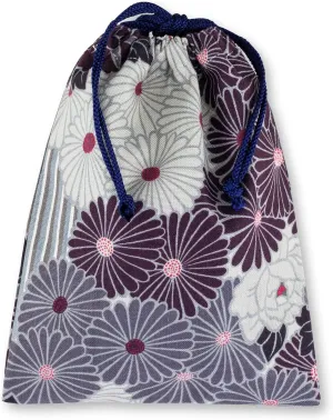 Cloth Pouches with Drawstring 9.8 x 7.5 inches (25 x 19 cm) Japanese Pattern (Retro Flower/Black) Cloth Gift Bag Fabric Pouch Made in Japan