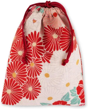 Cloth Pouches with Drawstring 9.8 x 7.5 inches (25 x 19 cm) Japanese Pattern (Retro Flower/Red), Cloth Gift Bag Fabric Pouch Made in Japan