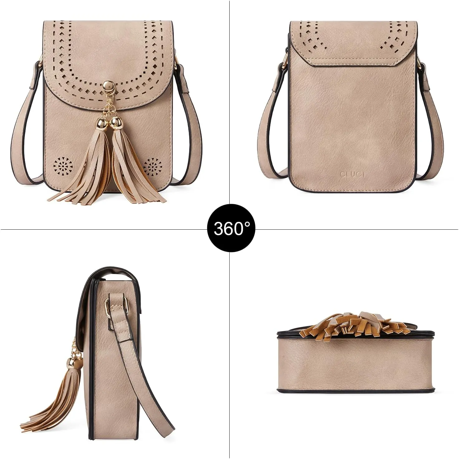 CLUCI Small Crossbody Bags for Women PU Leather Cell Phone Purse Wallet with Adjustable Guitar Strap