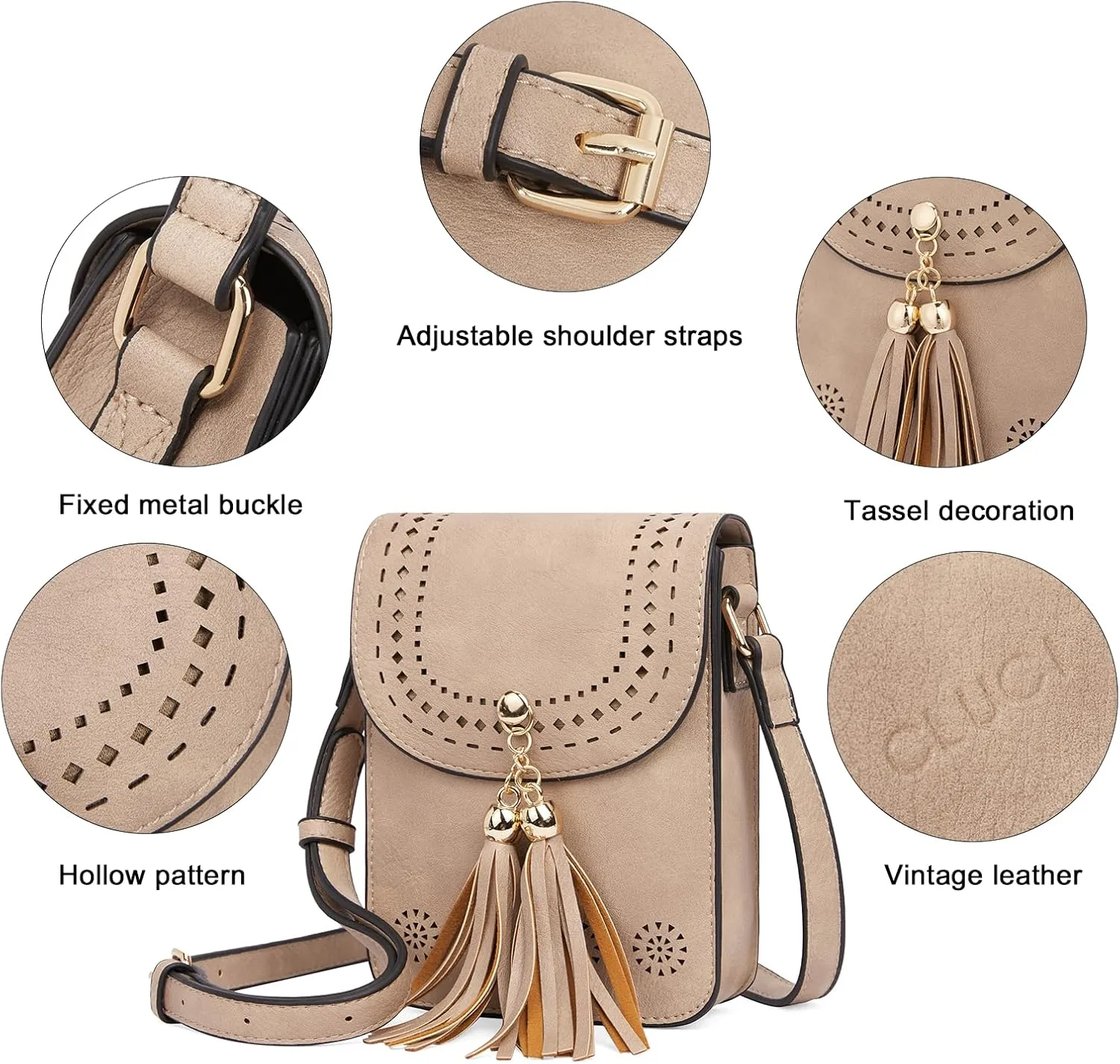 CLUCI Small Crossbody Bags for Women PU Leather Cell Phone Purse Wallet with Adjustable Guitar Strap