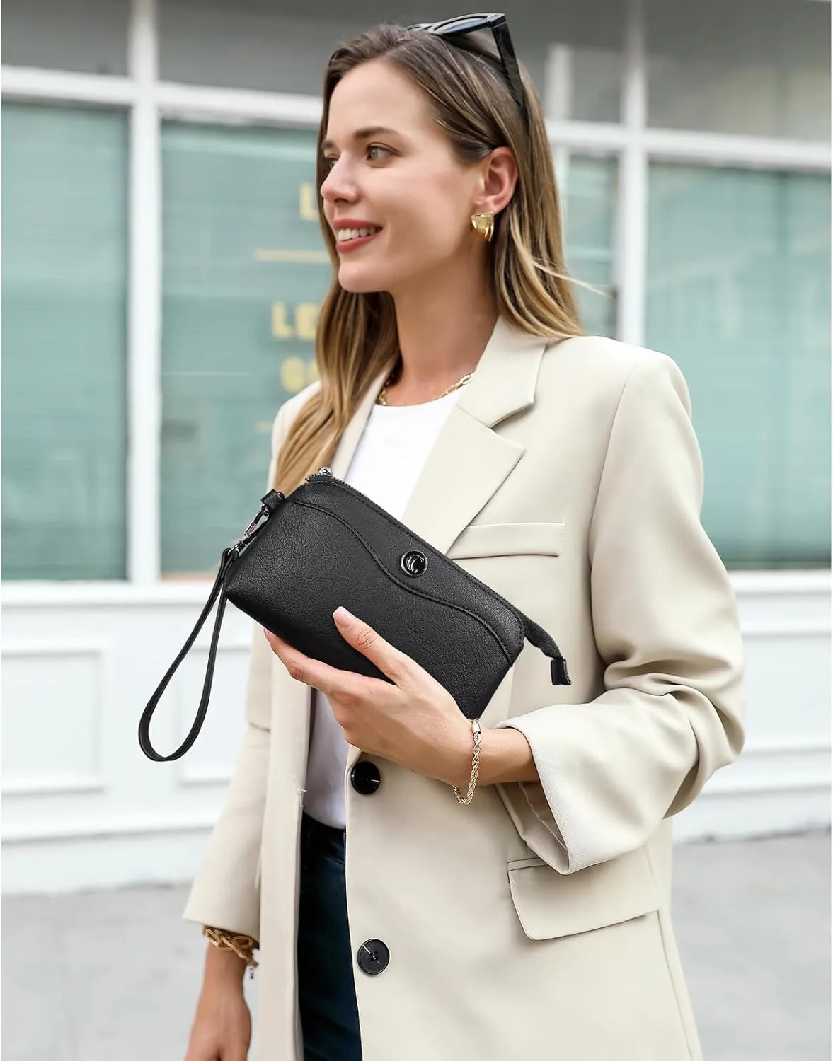 CLUCI Wristlet Wallets for Women Travel Phone Handbag Leather Clutch Purses with Card Slots