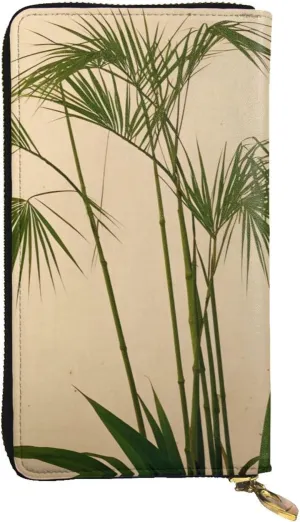 Clump of Bamboo Pattern Quality Leather Long Clutch Wallet Designed for Fashion Girls and Women Stylish 7.48 x 4.13 in, Black, One Size