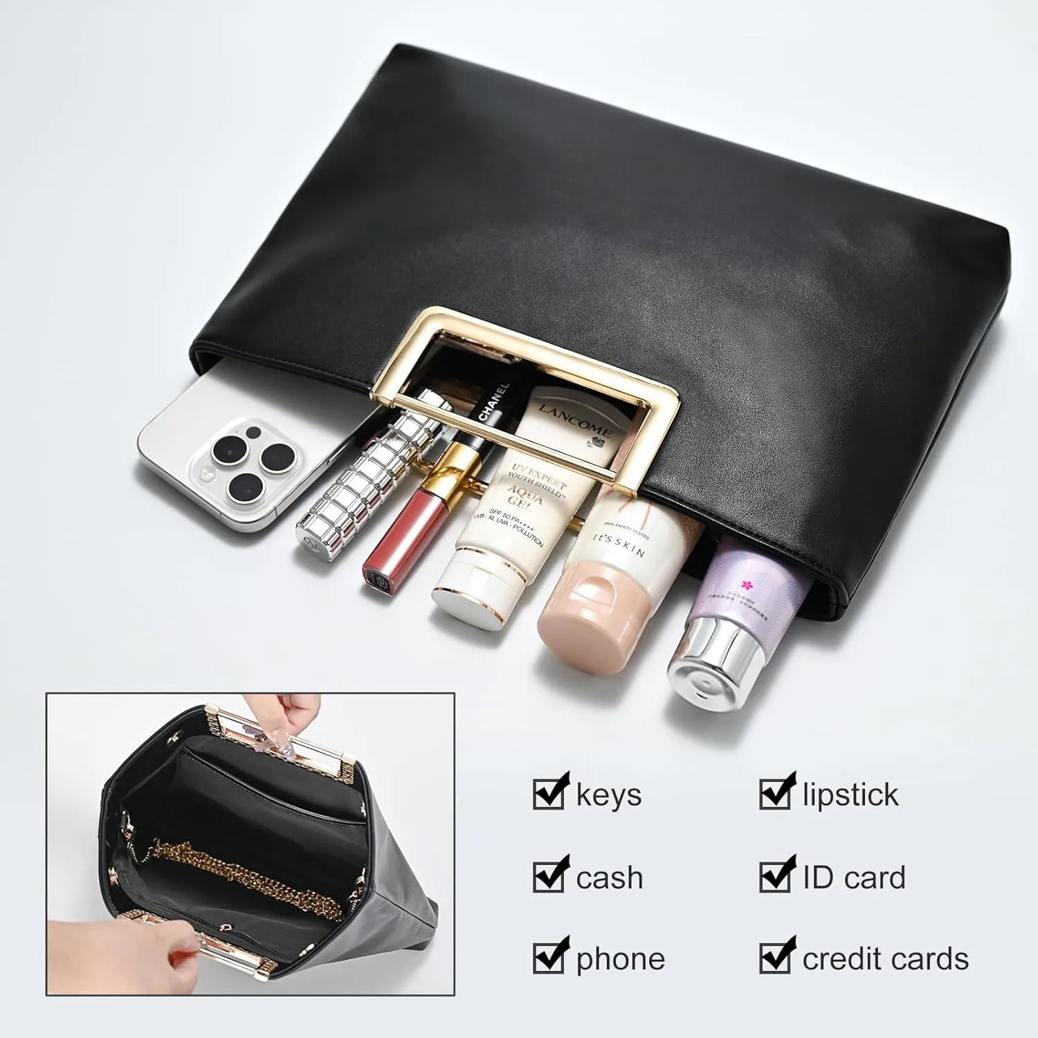 Clutch Purses for Women, Dressy Evening Crossbody Bag, Ladies Vegan Leather Wedding Party Shoulder Handbag