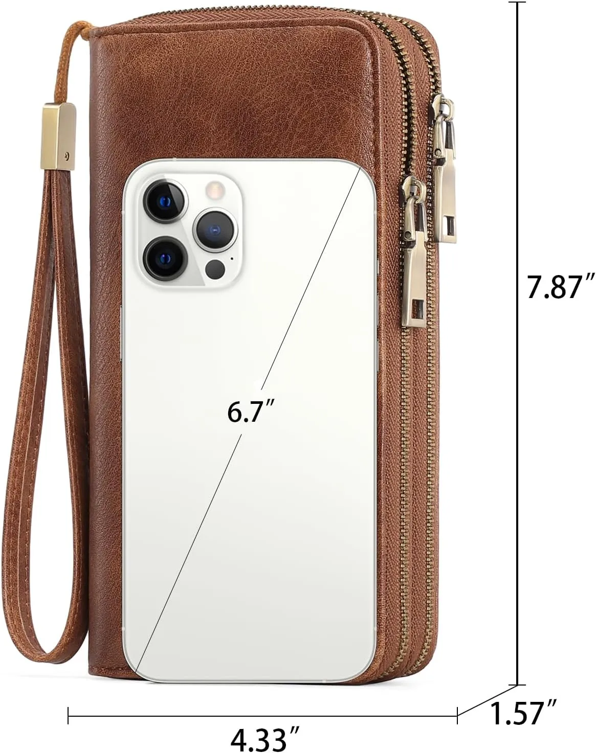 Clutch Wallet for Women Large Zipper Wallet for Women RFID Blocking Long Wallet with Wrist Strap, Womens Wallets Leather with Card Holder(Vintage Brown)