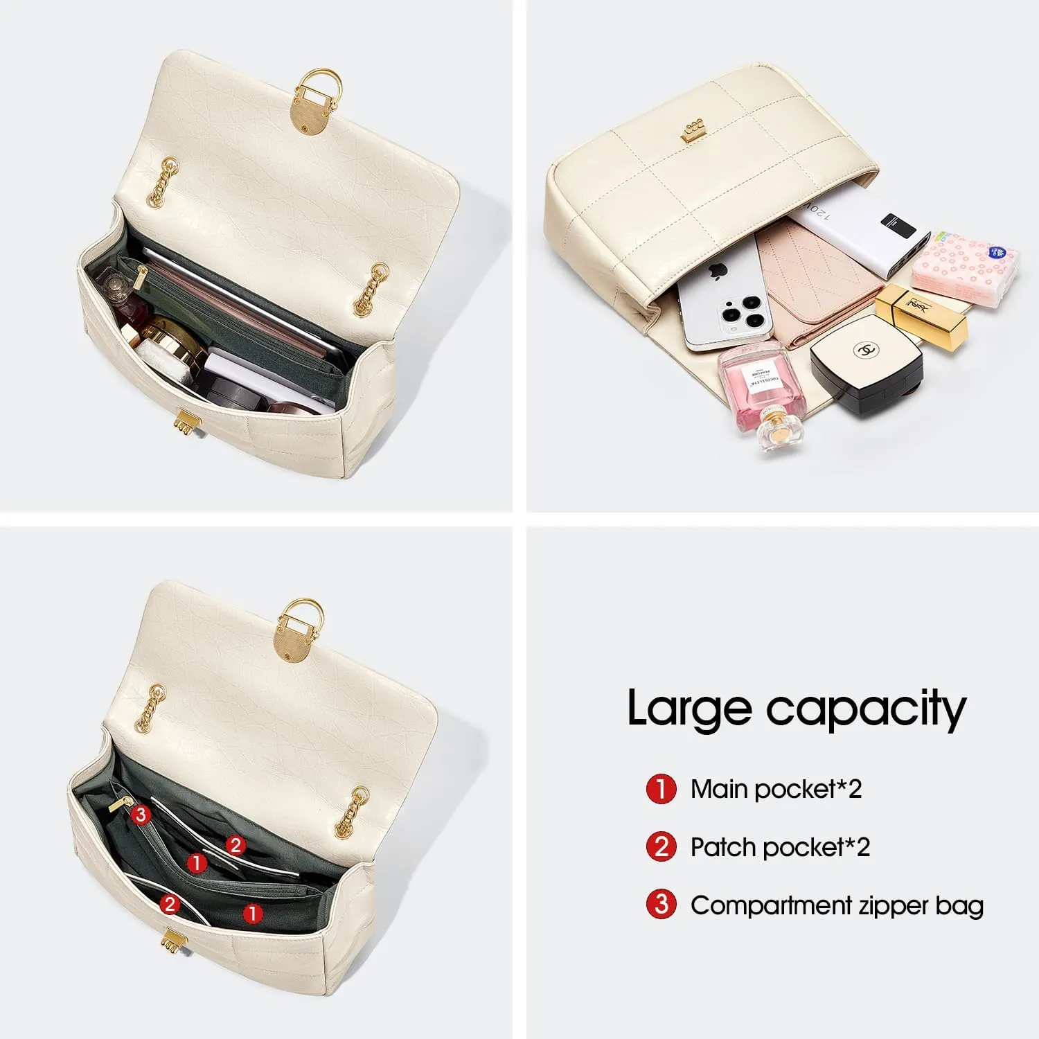 Cnoles Crossbody Bags for Women Fashion Leather Shoulder Bag with Chain Strap Trendy Clutch Purse Satchel Purse Handbag