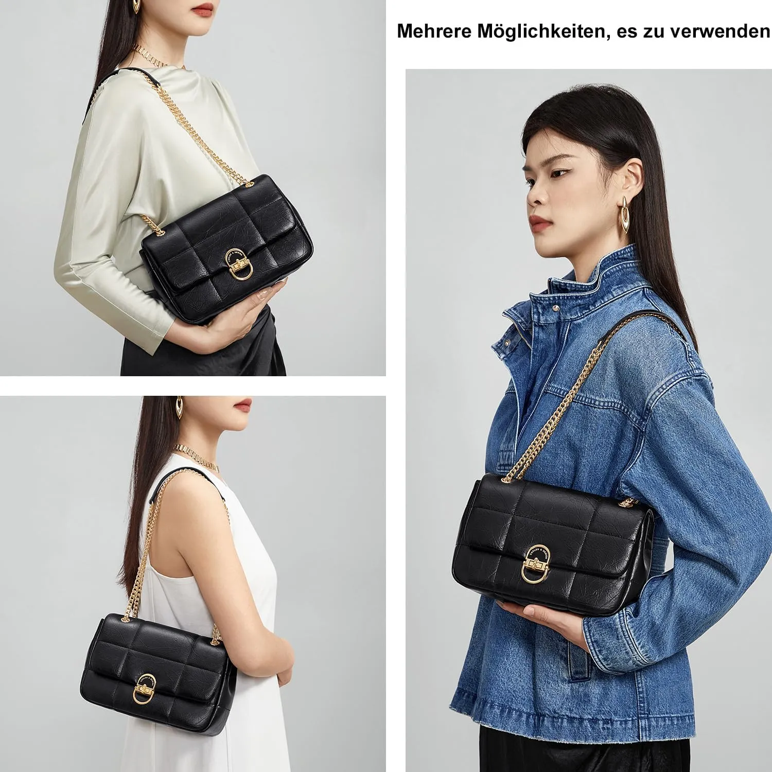 Cnoles Crossbody Bags for Women Fashion Leather Shoulder Bag with Chain Strap Trendy Clutch Purse Satchel Purse Handbag