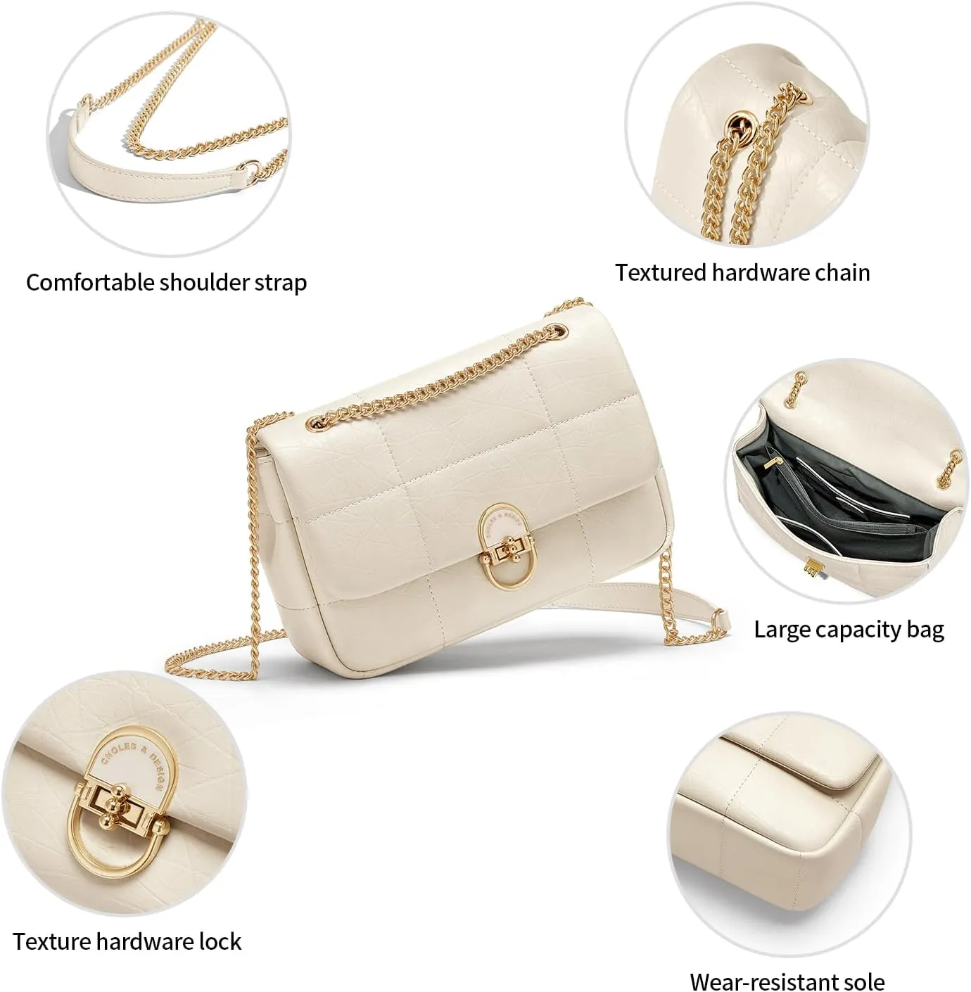 Cnoles Crossbody Bags for Women Fashion Leather Shoulder Bag with Chain Strap Trendy Clutch Purse Satchel Purse Handbag
