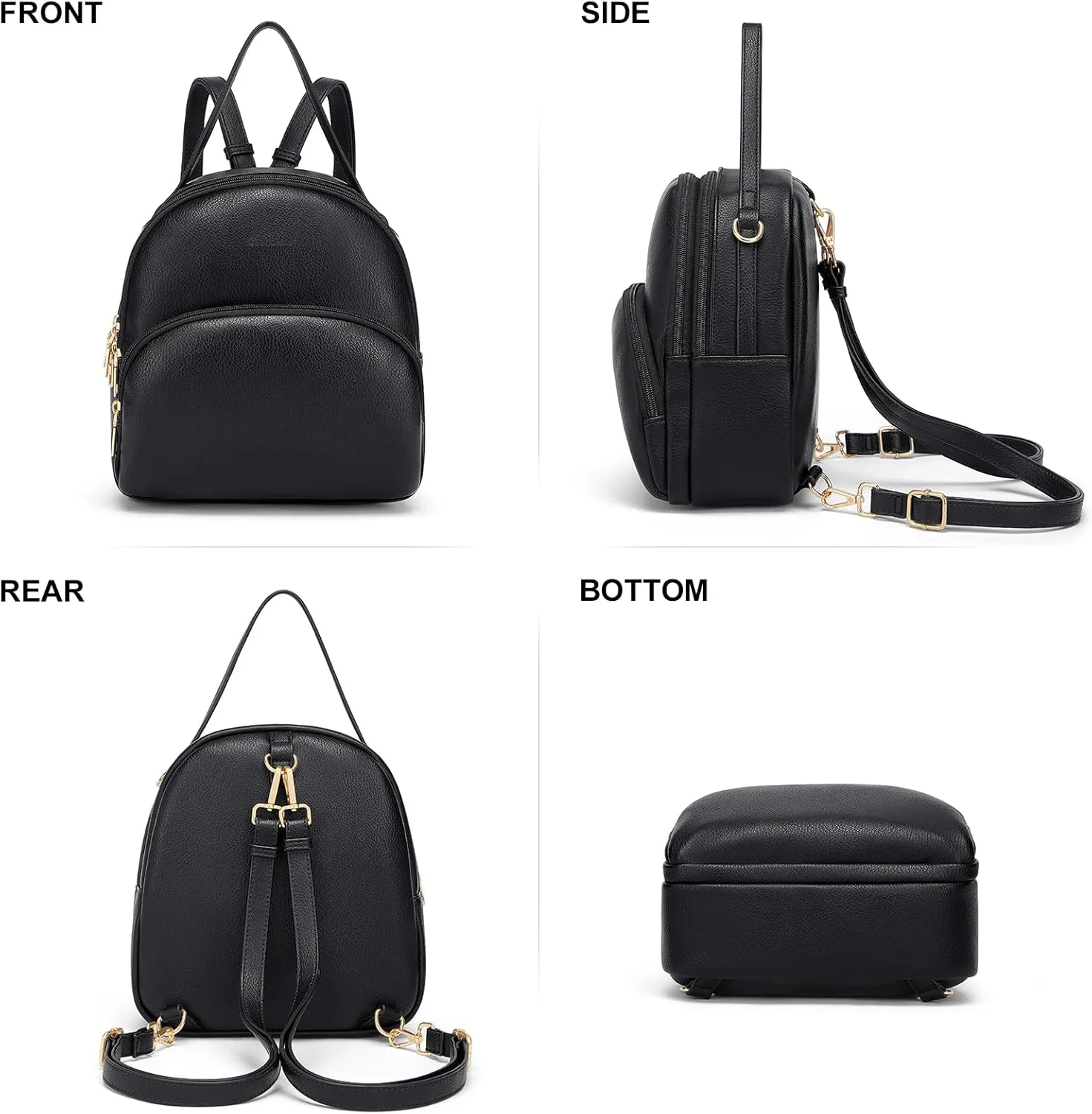 Cnoles Small Backpack Purse for Women Vegan Leather Girls Mini Travel Backpack Fashion Casual College Travel Shoulder Bag (Black)