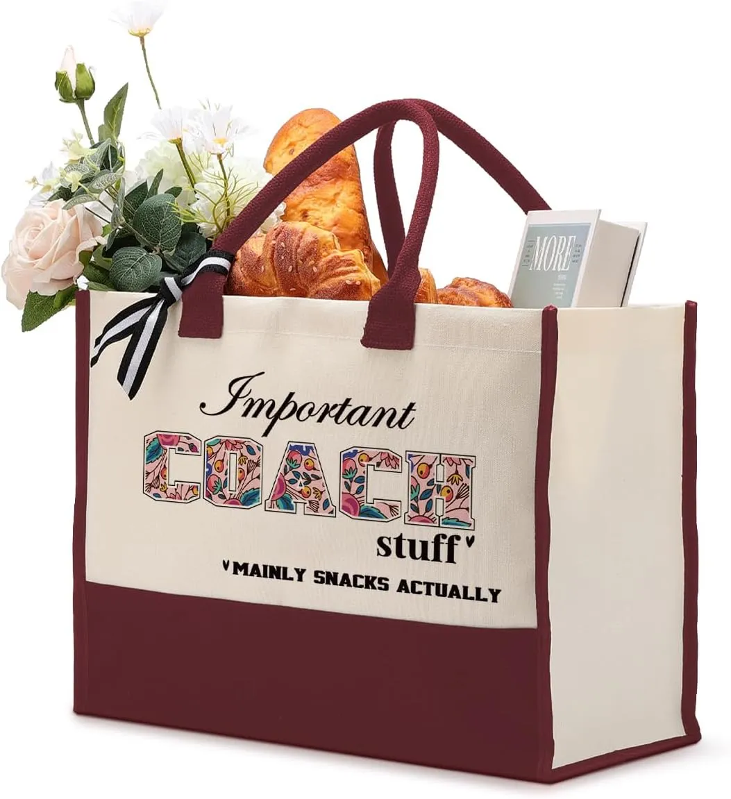 Coach Canvas Tote, Utility Shoulder Beach Bag for Women, Cotton Handbag Gift