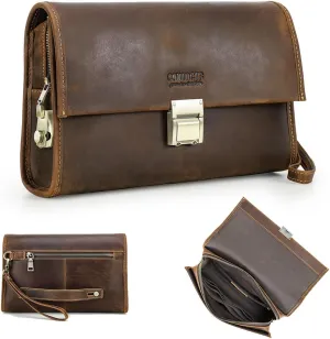 Code Lock Clutch Bag for Men Leather Anti Theft Wrist Clutch Wallet Large Purse Card Organizer Phone Holder Checkbook Handbag Travel Organizer
