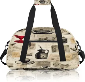Coffee Vintage Small Gym Bag 18 inch Carry On Duffel Bag for Weekender Travel Sports Workout Yoga Gymnastics Dance Ballet
