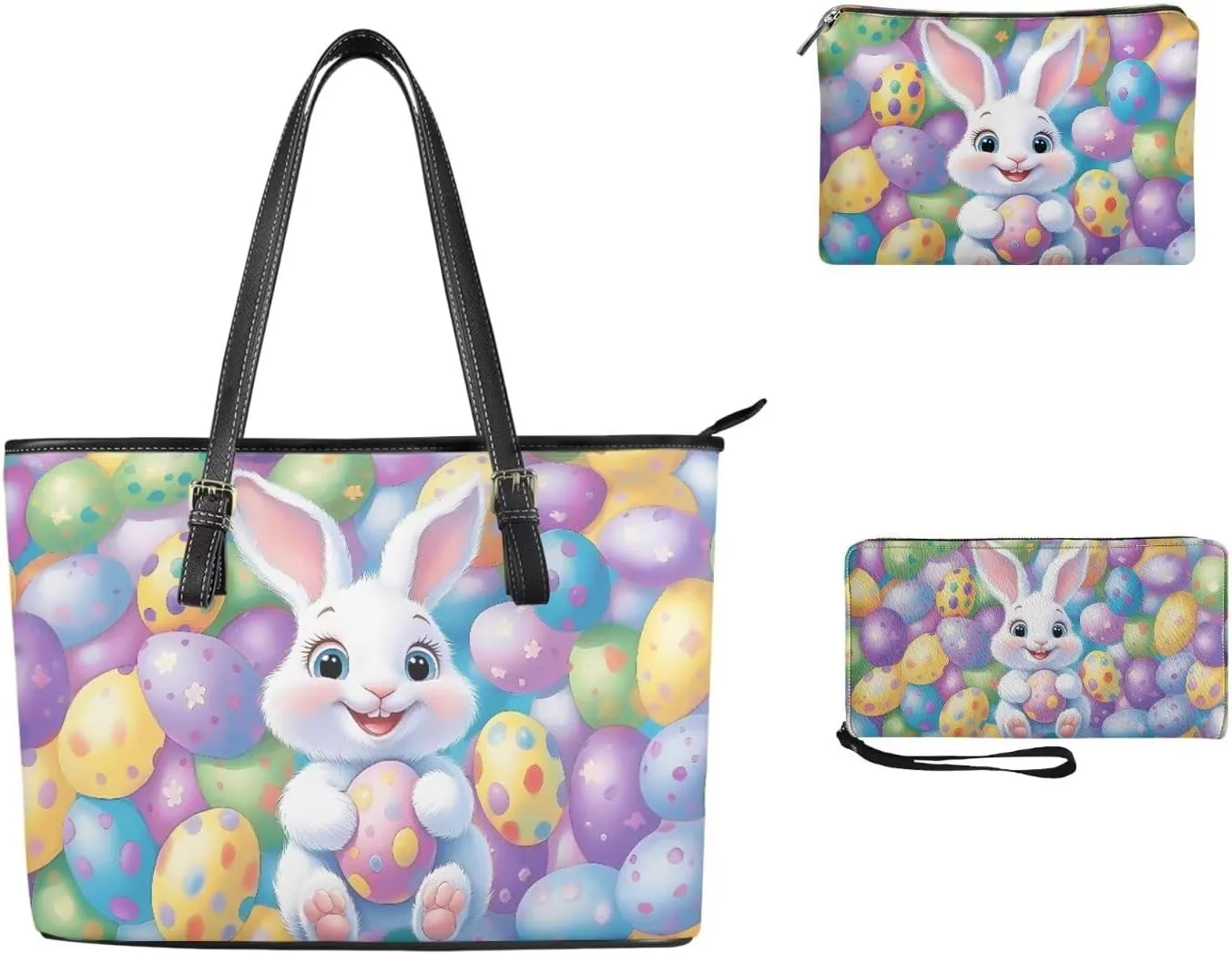 Coldinair 3PCS Easter Handbag Set for Women,Purse Sets for Women,Leather Shoulder Bag Satchel Handbag Tote Bags
