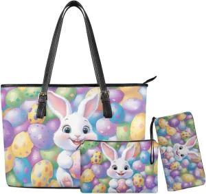 Coldinair 3PCS Easter Handbag Set for Women,Purse Sets for Women,Leather Shoulder Bag Satchel Handbag Tote Bags