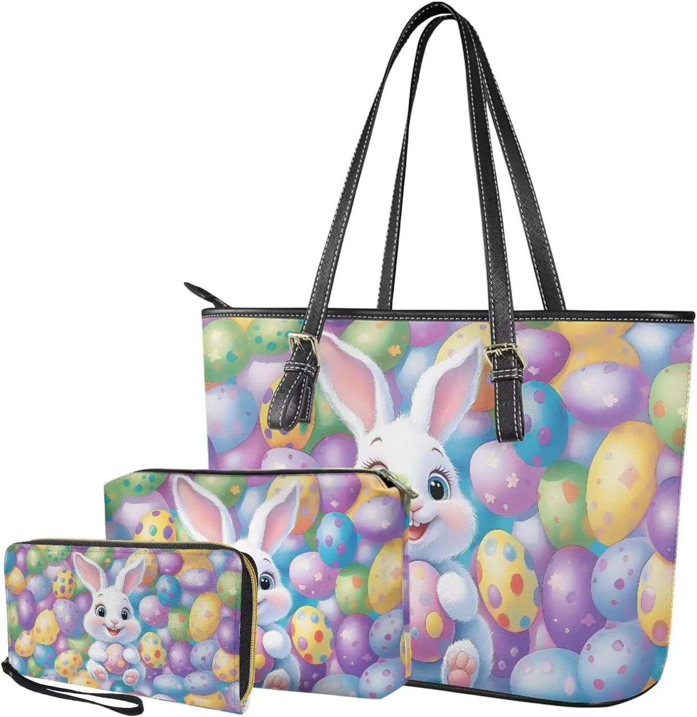 Coldinair 3PCS Easter Handbag Set for Women,Purse Sets for Women,Leather Shoulder Bag Satchel Handbag Tote Bags