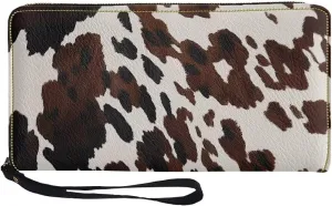 Coldinair Brown Cow Wristlet Wallet for Women Lady Waterproof PU Leather Handbag Coin Bag Clutch Purse Wallets with Card Slots - Cute Cowhide