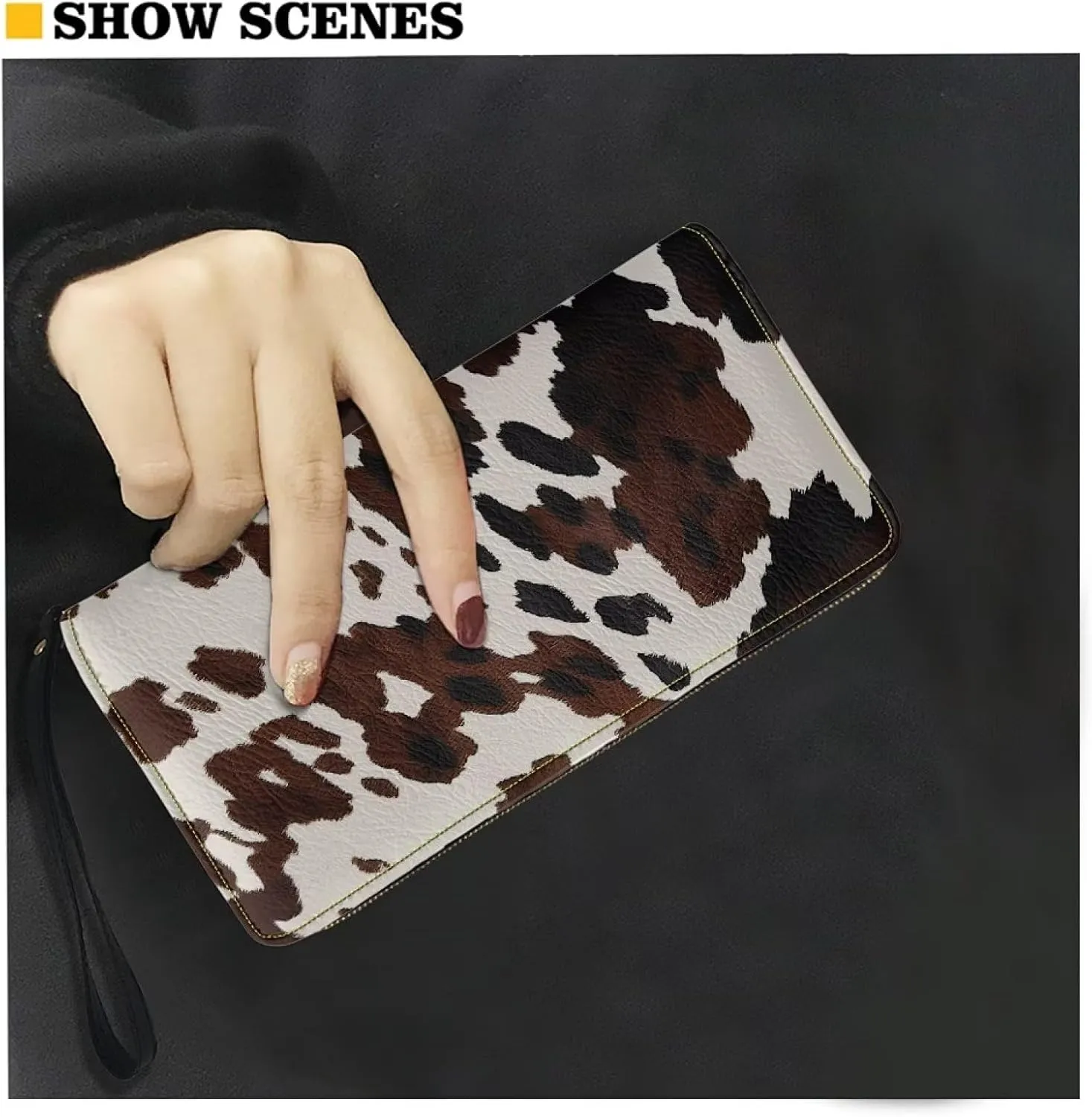 Coldinair Brown Cow Wristlet Wallet for Women Lady Waterproof PU Leather Handbag Coin Bag Clutch Purse Wallets with Card Slots - Cute Cowhide