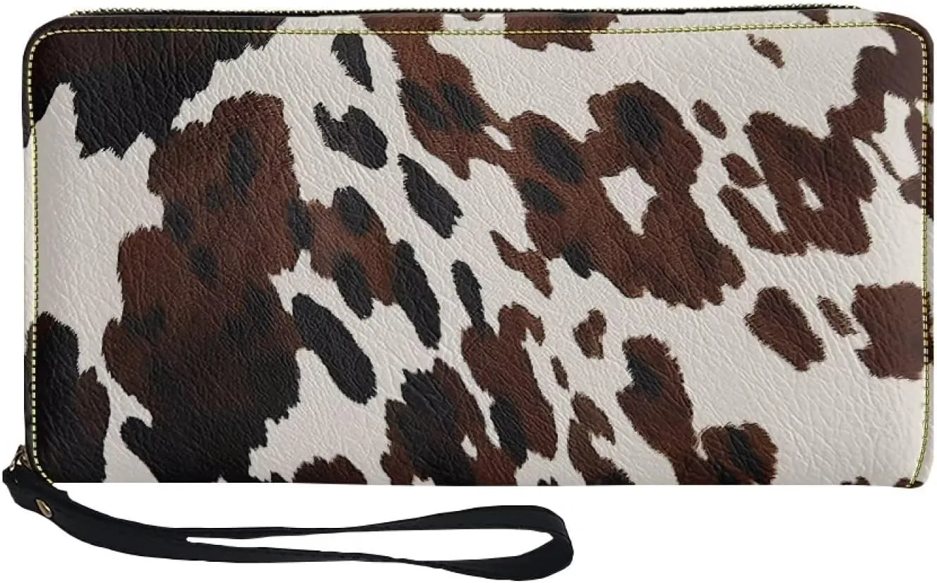Coldinair Brown Cow Wristlet Wallet for Women Lady Waterproof PU Leather Handbag Coin Bag Clutch Purse Wallets with Card Slots - Cute Cowhide