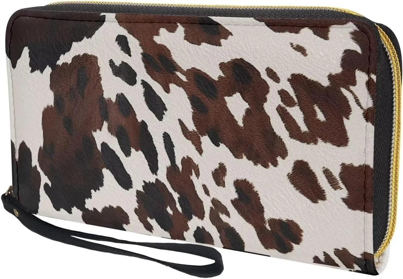 Coldinair Brown Cow Wristlet Wallet for Women Lady Waterproof PU Leather Handbag Coin Bag Clutch Purse Wallets with Card Slots - Cute Cowhide
