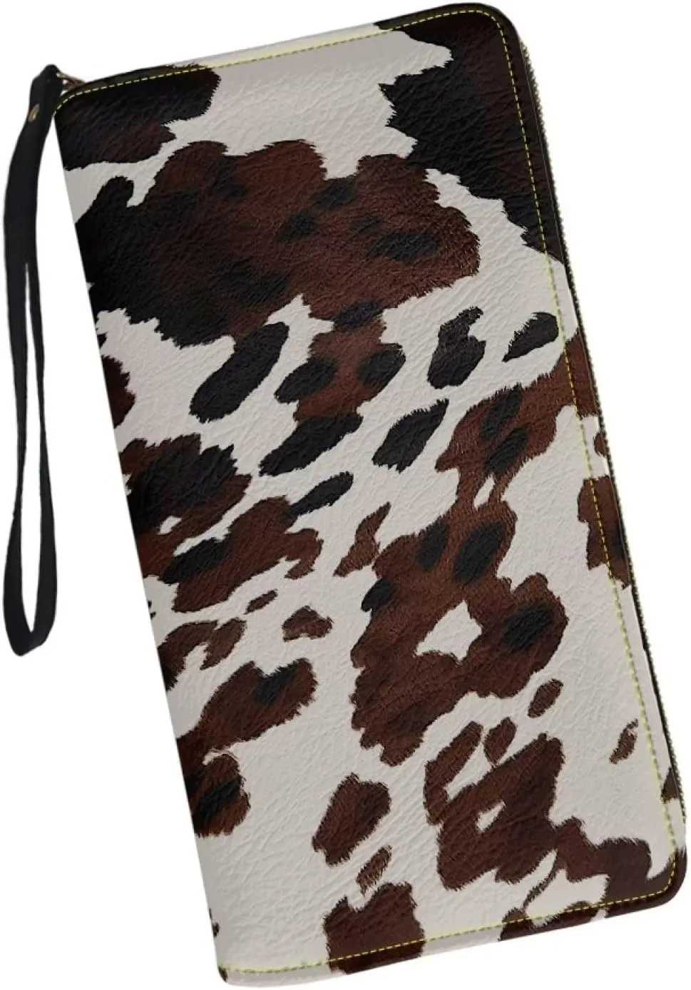 Coldinair Brown Cow Wristlet Wallet for Women Lady Waterproof PU Leather Handbag Coin Bag Clutch Purse Wallets with Card Slots - Cute Cowhide