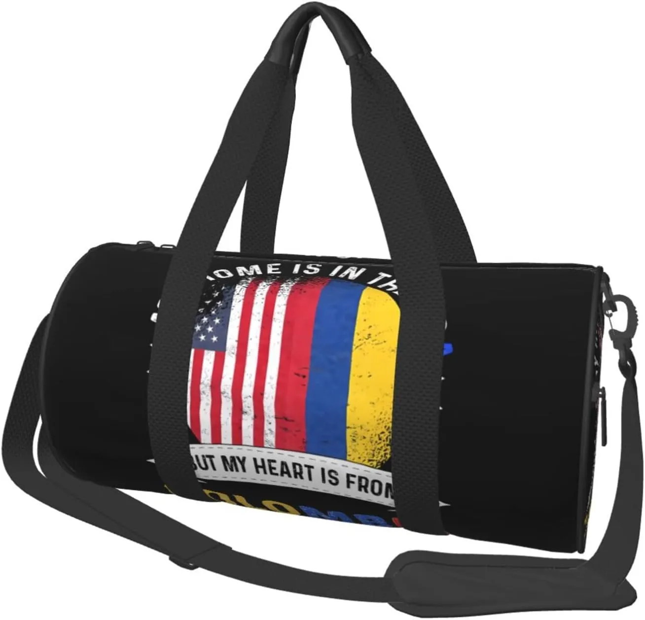 Colombian American Patriot Heart is from Colombia Flag Round Travel Duffel Bag Large Capacity Gym Sports Bags for Hiking Vacation Trips