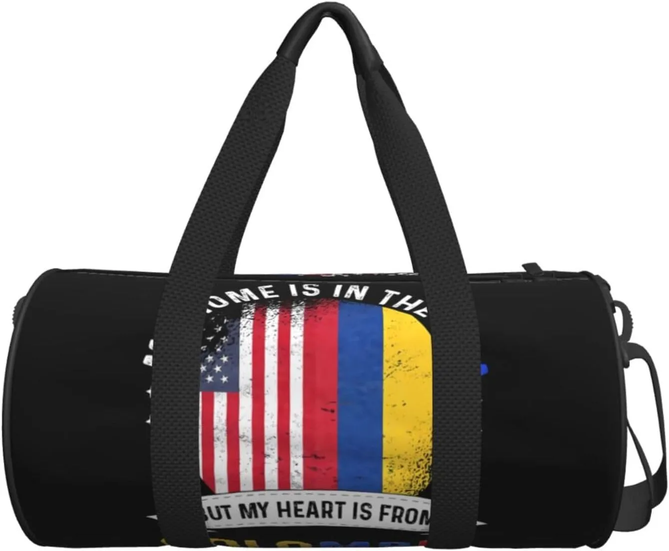 Colombian American Patriot Heart is from Colombia Flag Round Travel Duffel Bag Large Capacity Gym Sports Bags for Hiking Vacation Trips