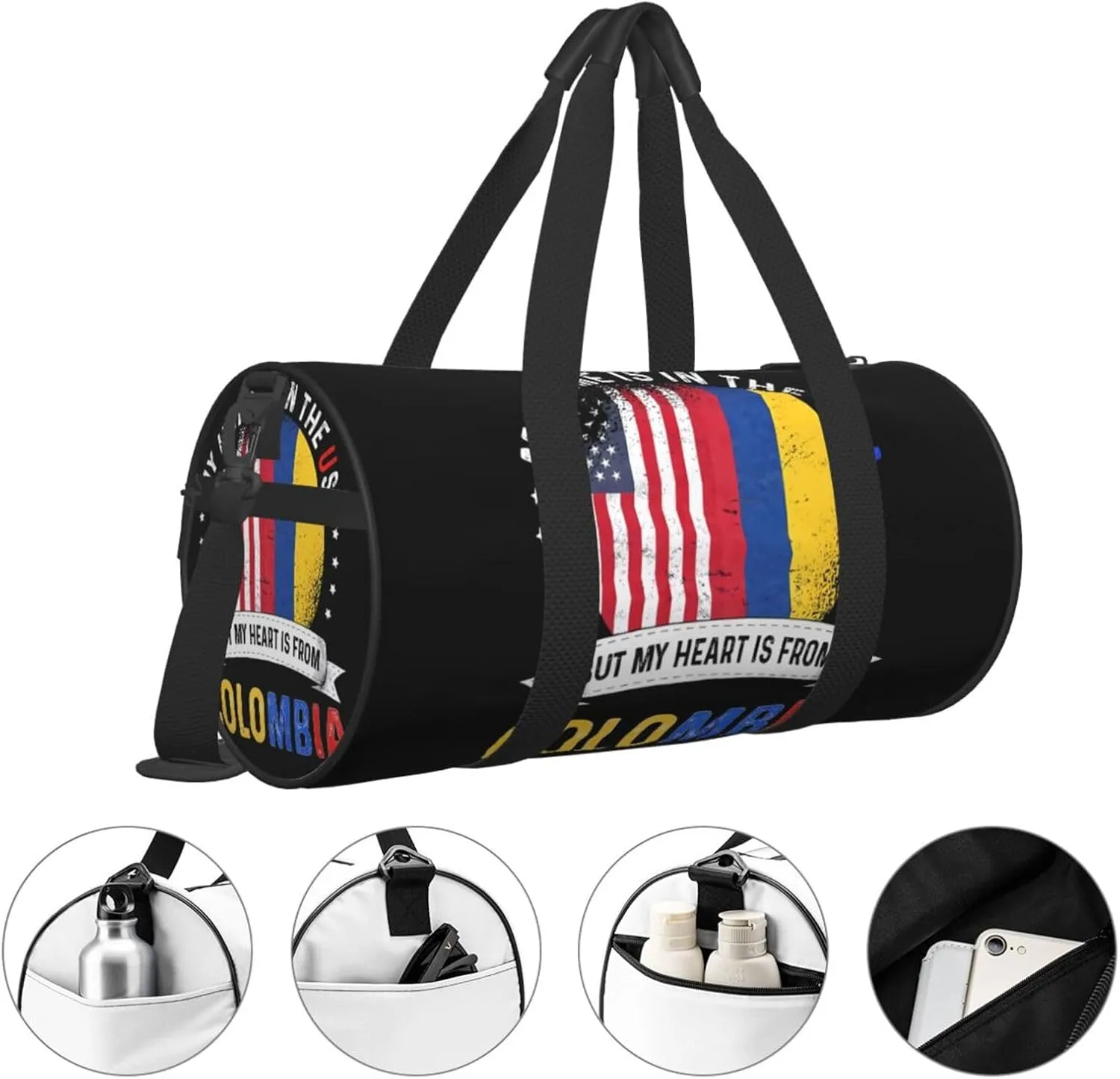 Colombian American Patriot Heart is from Colombia Flag Round Travel Duffel Bag Large Capacity Gym Sports Bags for Hiking Vacation Trips