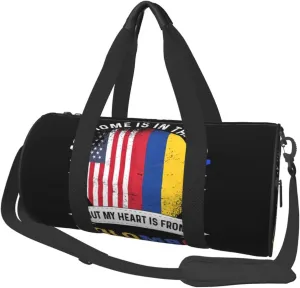 Colombian American Patriot Heart is from Colombia Flag Round Travel Duffel Bag Large Capacity Gym Sports Bags for Hiking Vacation Trips