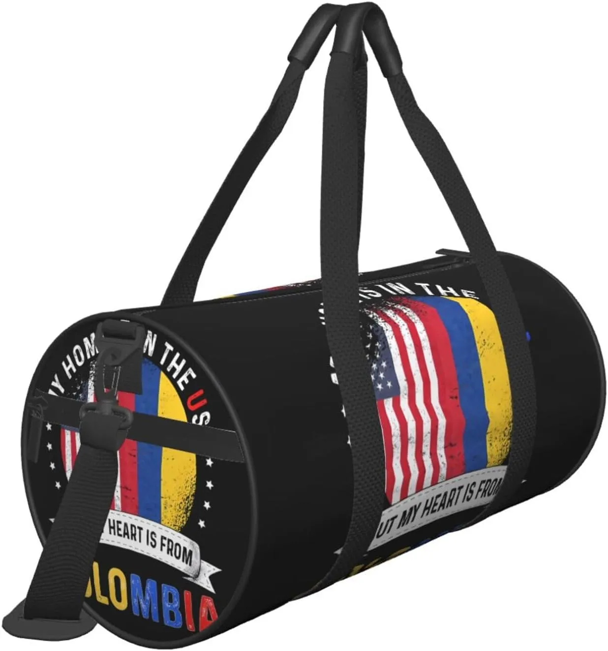 Colombian American Patriot Heart is from Colombia Flag Round Travel Duffel Bag Large Capacity Gym Sports Bags for Hiking Vacation Trips