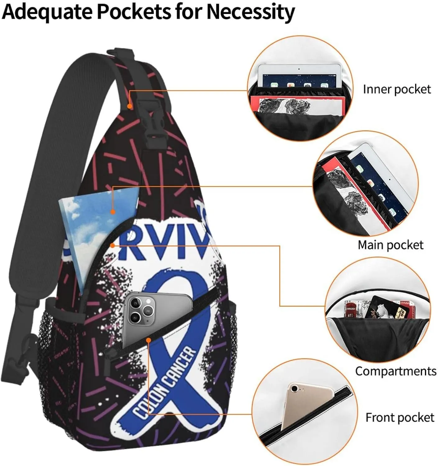 Colon Cancer Survivor Crossbody For Men Women Sling Chest Bag Shoulder Bag Lightweight One Strap Backpack Multipurpose Travel Hiking Daypack