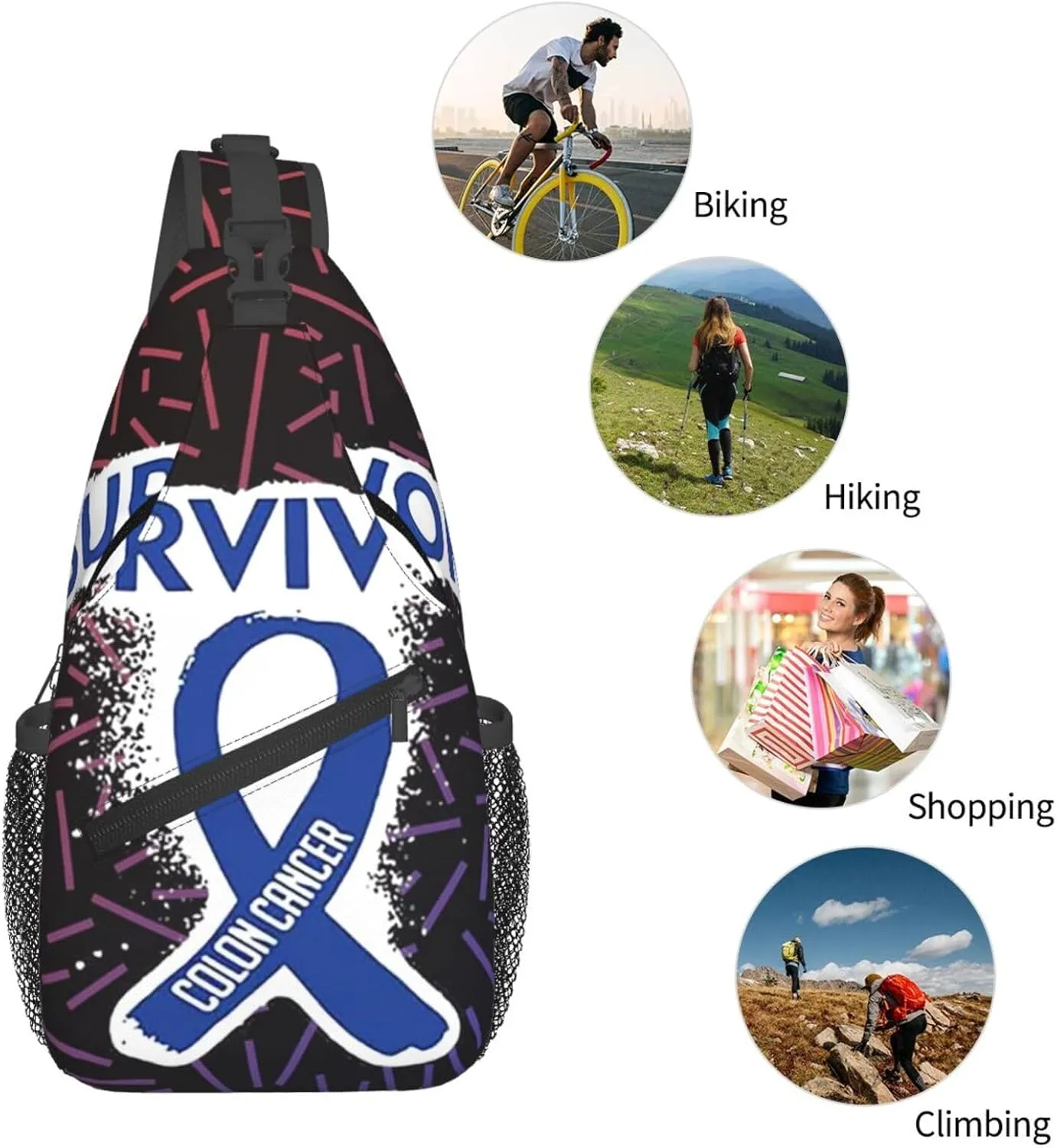 Colon Cancer Survivor Crossbody For Men Women Sling Chest Bag Shoulder Bag Lightweight One Strap Backpack Multipurpose Travel Hiking Daypack